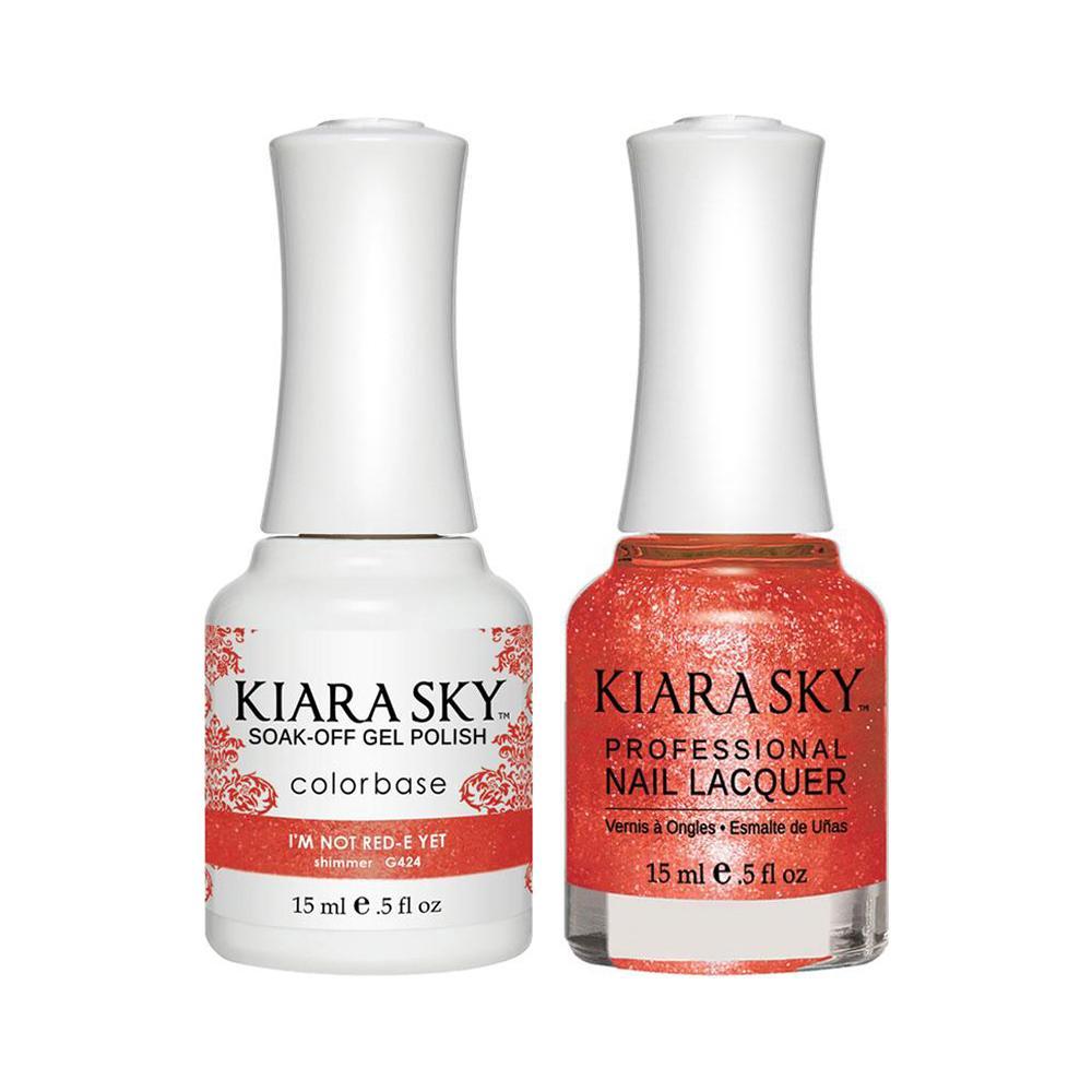 Kiara Sky Gel Nail Polish Duo - 424 Glitter Red Colors - I'm Not Red-E Yet