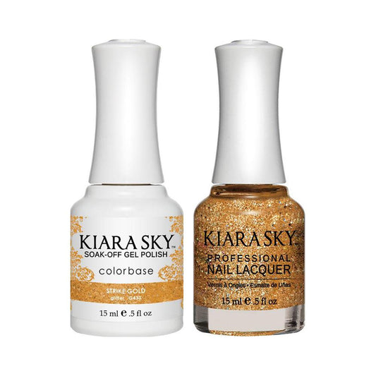 Kiara Sky Gel Nail Polish Duo - 433 Gold Glitter Colors - Strike Gold