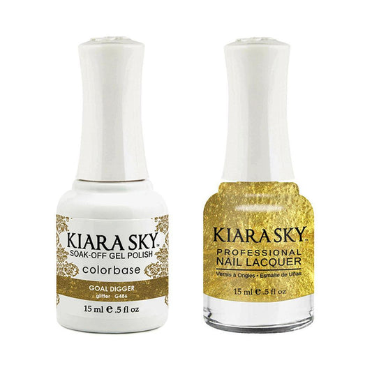 Kiara Sky Gel Nail Polish Duo - 486 Gold Glitter Colors - Goal Digger