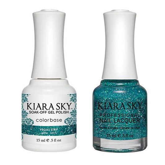 Kiara Sky Gel Nail Polish Duo - 517 Green Glitter Colors - Vegas Strip