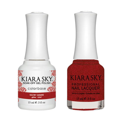 Kiara Sky Gel Nail Polish Duo - 547 Red Glitter Colors - Sultry Desire