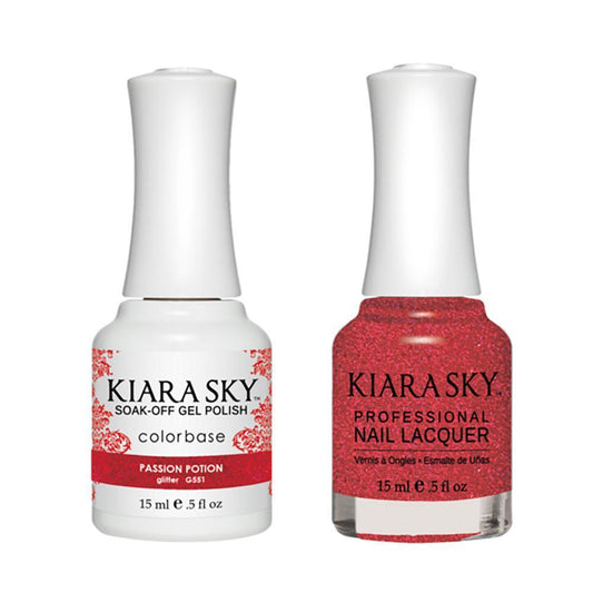 Kiara Sky Gel Nail Polish Duo - 551 Red Glitter Colors - Passion Position