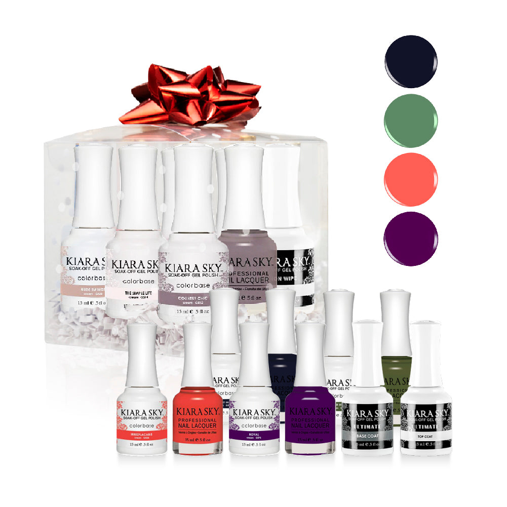 KIARASKY Holiday Gift Bundle: 4 Gel & Lacquer, 1 Base Gel, 1 Top Gel - 572, 548, 526, 596