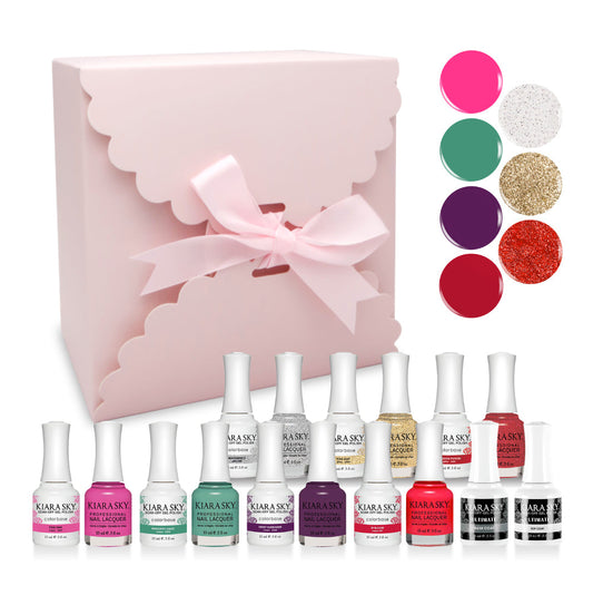 KIARASKY Holiday Gift Bundle: 7 Gel & Lacquer, 1 Base Gel, 1 Top Gel - 541, 532, 544, 507, 505, 554, 551